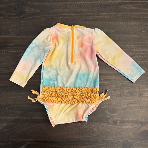RuffleButts Baby Girl Rash Guard Swimsuit UPF 50+ Rainbow Tie Dye 18-24M - Picture 6 of 6